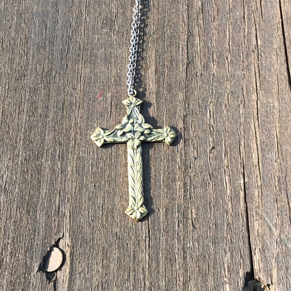 Vintage Brass The Lord's Prayer Cross Necklace